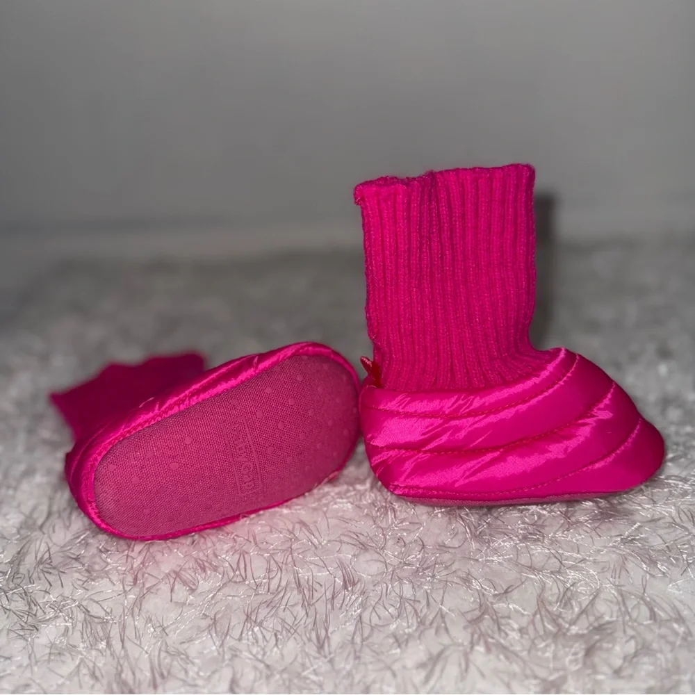 Baby Gap Puffer Booties Pink Knit Cuff Winter Snow Toddler‎ Infant Size 3-6M